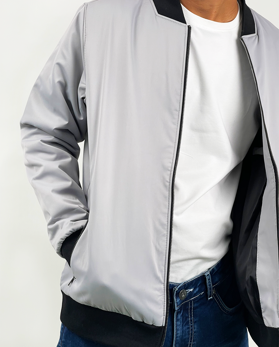 Grey Bomber Jacket With Contrast
