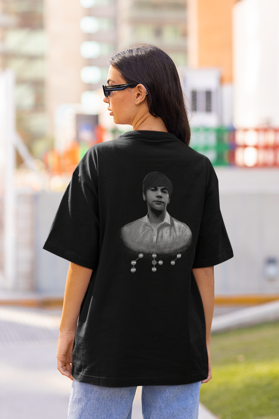 Official Srikanth Braille B/W Graphic Oversized T-Shirt