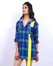 Checkered Shirt dress with Hoodie