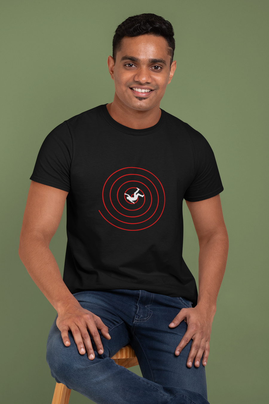 Man Falling In Spiral Graphic Black T-Shirt