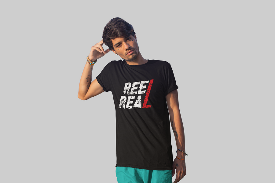 Reel Real Grunge Typographic Black T-Shirt