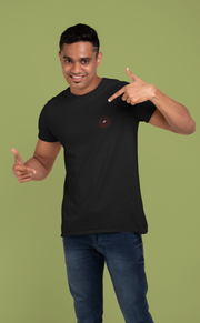 Man Falling In Spiral Patch Logo Graphic Black T-Shirt