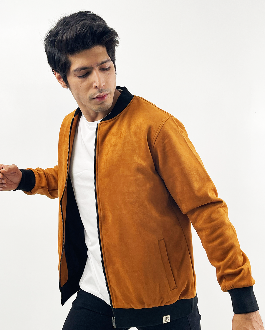 LE-Eaton Brown Suede Bomber Jacket - Leathers Expert