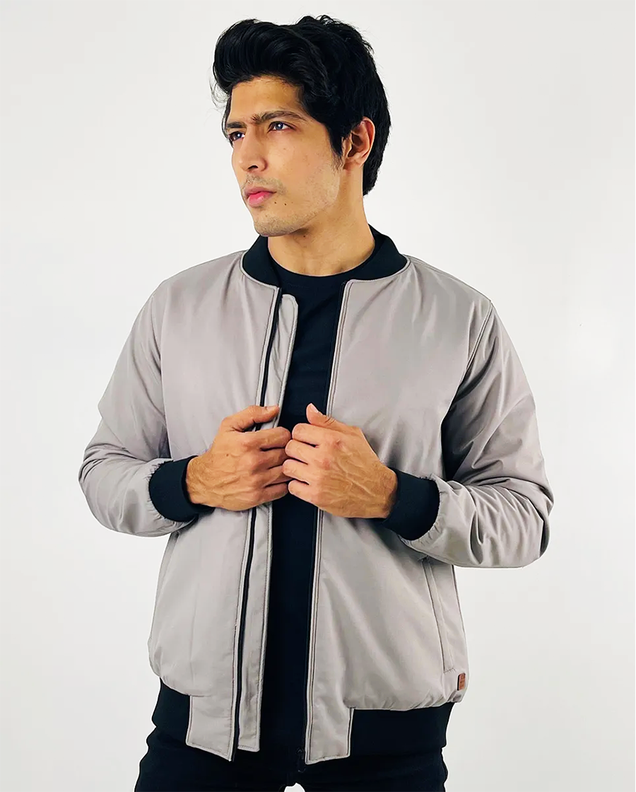 Grey Bomber Jacket With Contrast