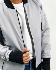 Grey Bomber Jacket With Contrast