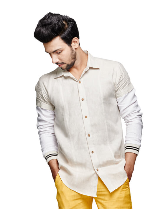 Ranbir Kapoor In Nirmooha's Olive Green & Burnt Orange Feather Printed  Shirt From Our Caged Kalidoscope Collection