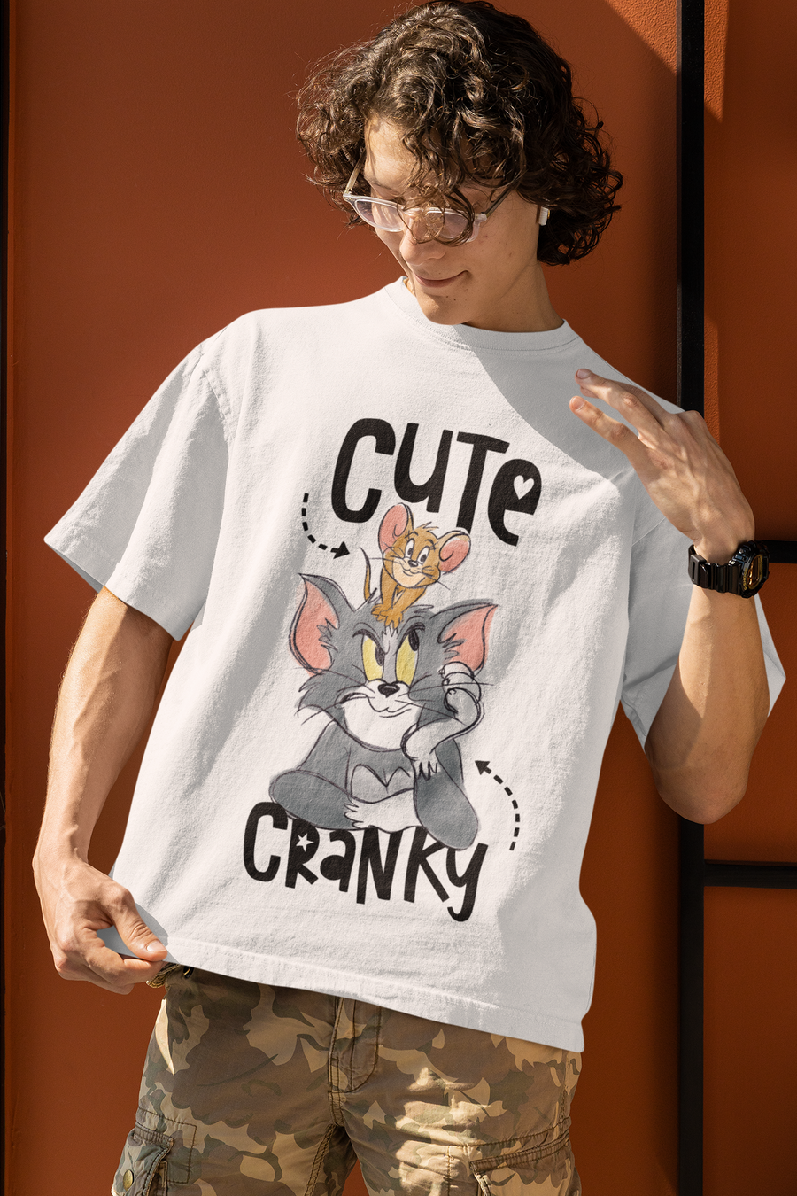 Official Tom Jerry Cute Cranky Oversized T Shirt Bollywoo