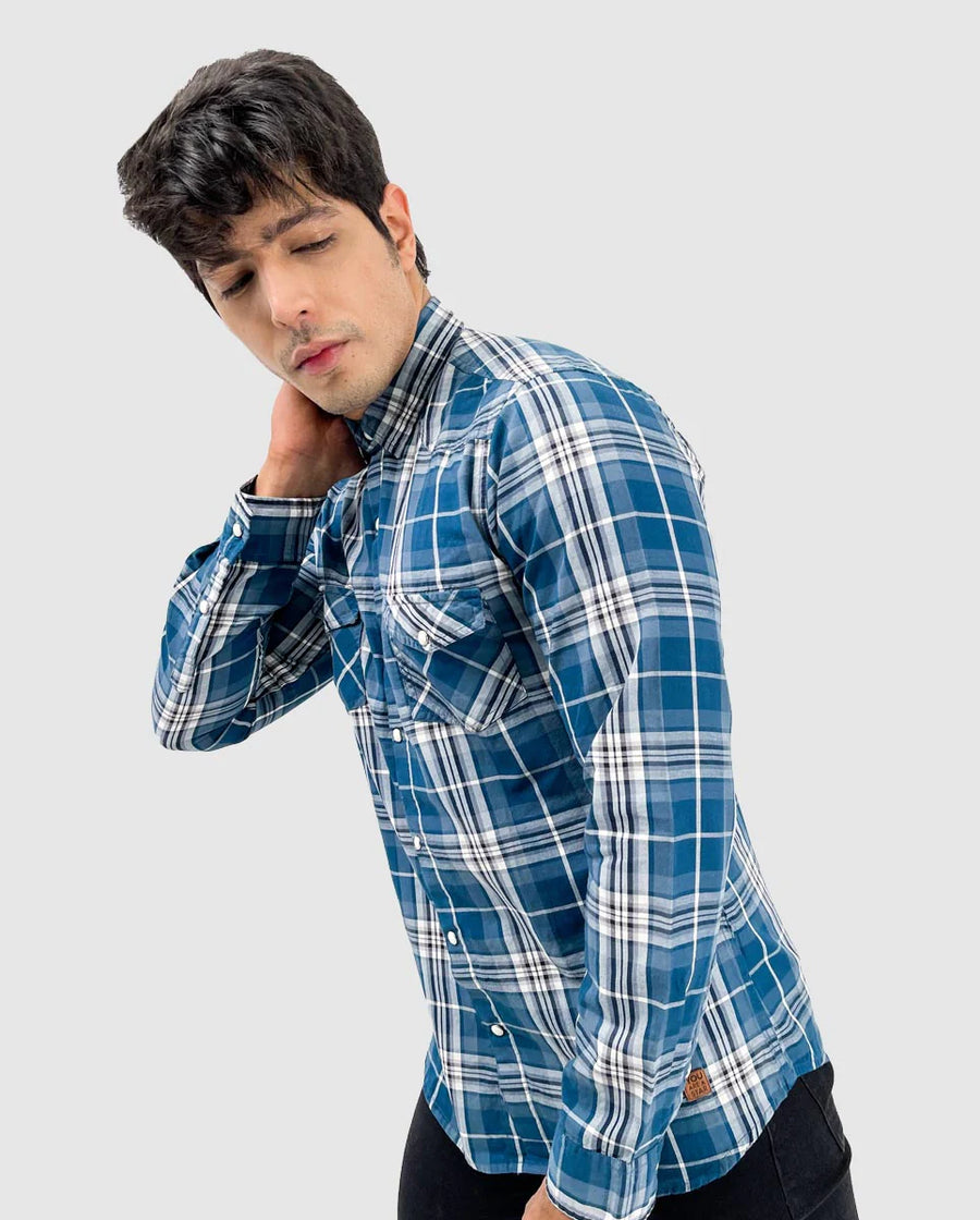 Blue sales check shirt