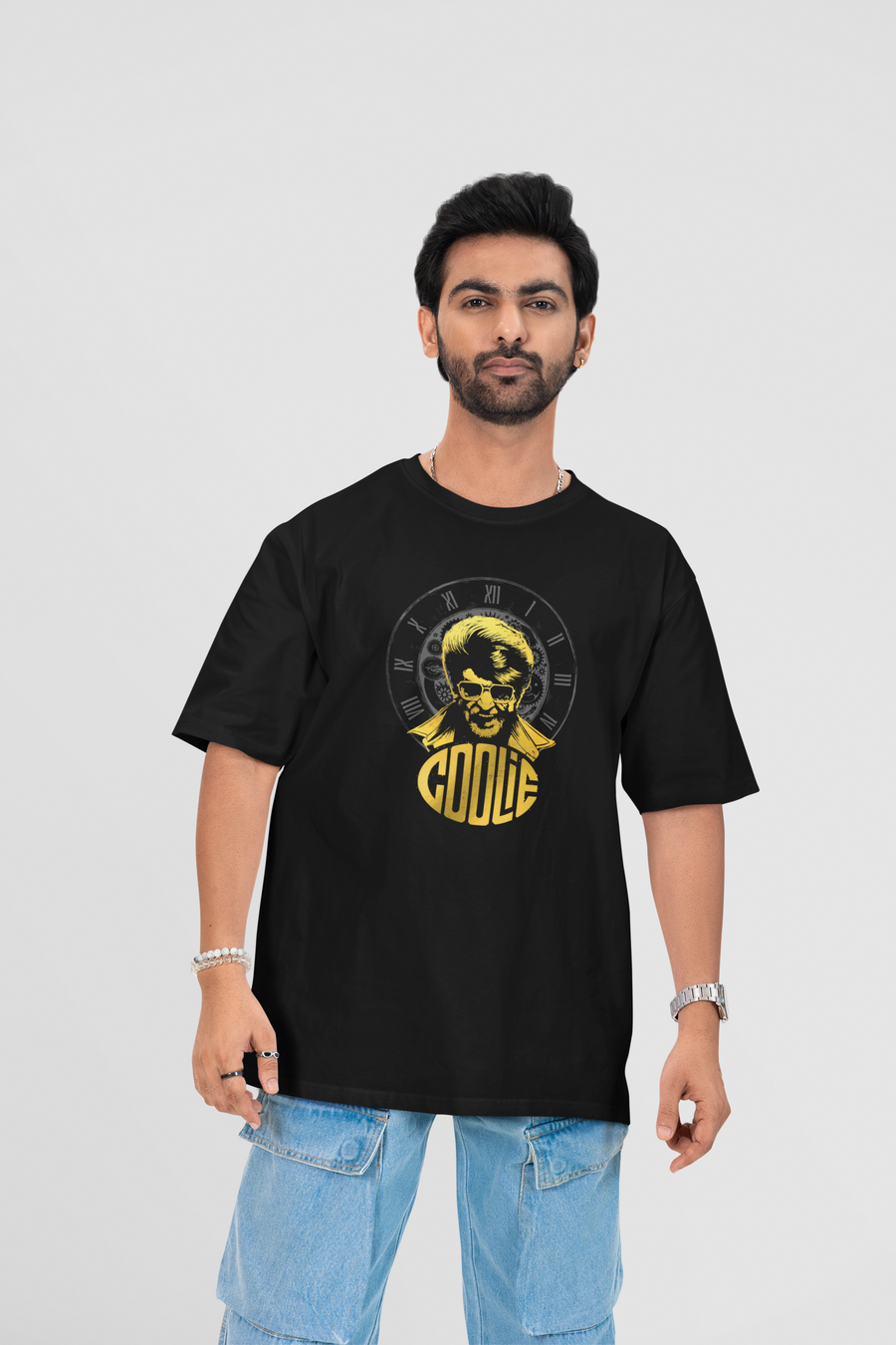 Officially Licensed The Blockbuster Movie "Coolie" Inspired Time Clock Oversized T-shirt