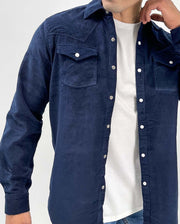 Dark Blue Washed Corduroy Shirt