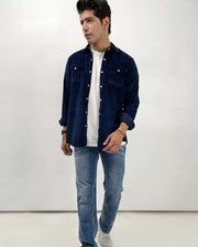 Dark Blue Washed Corduroy Shirt