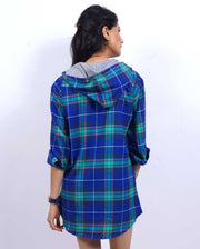 Checkered Shirt dress with Hoodie
