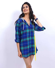 Checkered Shirt dress with Hoodie