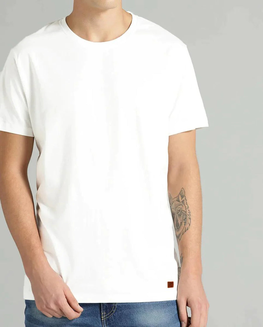 Ribbed White Half Sleeves T-Shirt
