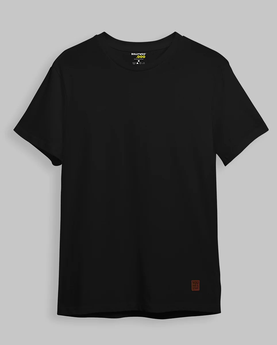 Dhokha Solid Round Neck Black  T-Shirt