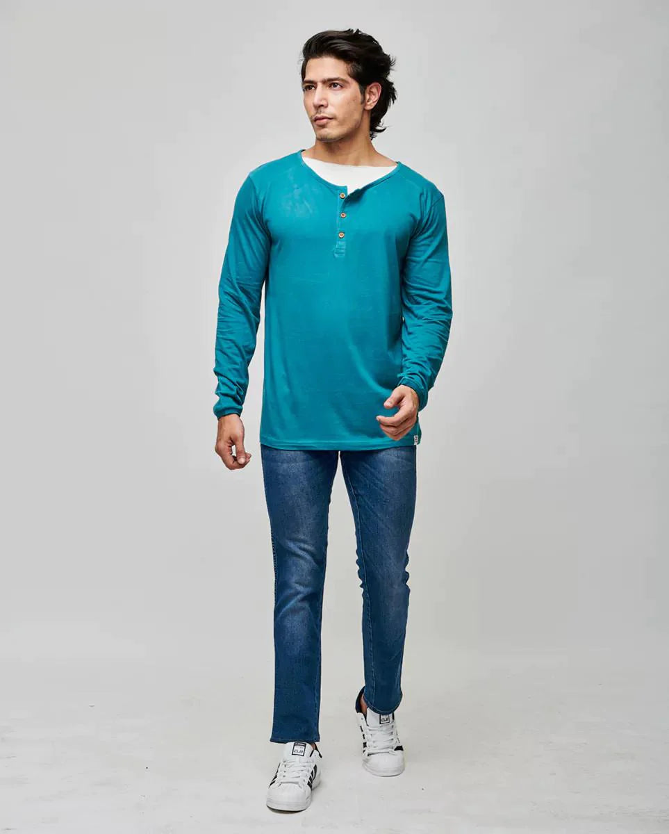 Green Tshirt with Wooden Button