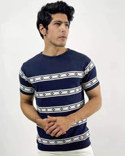 Blue And White Knitted T-Shirt